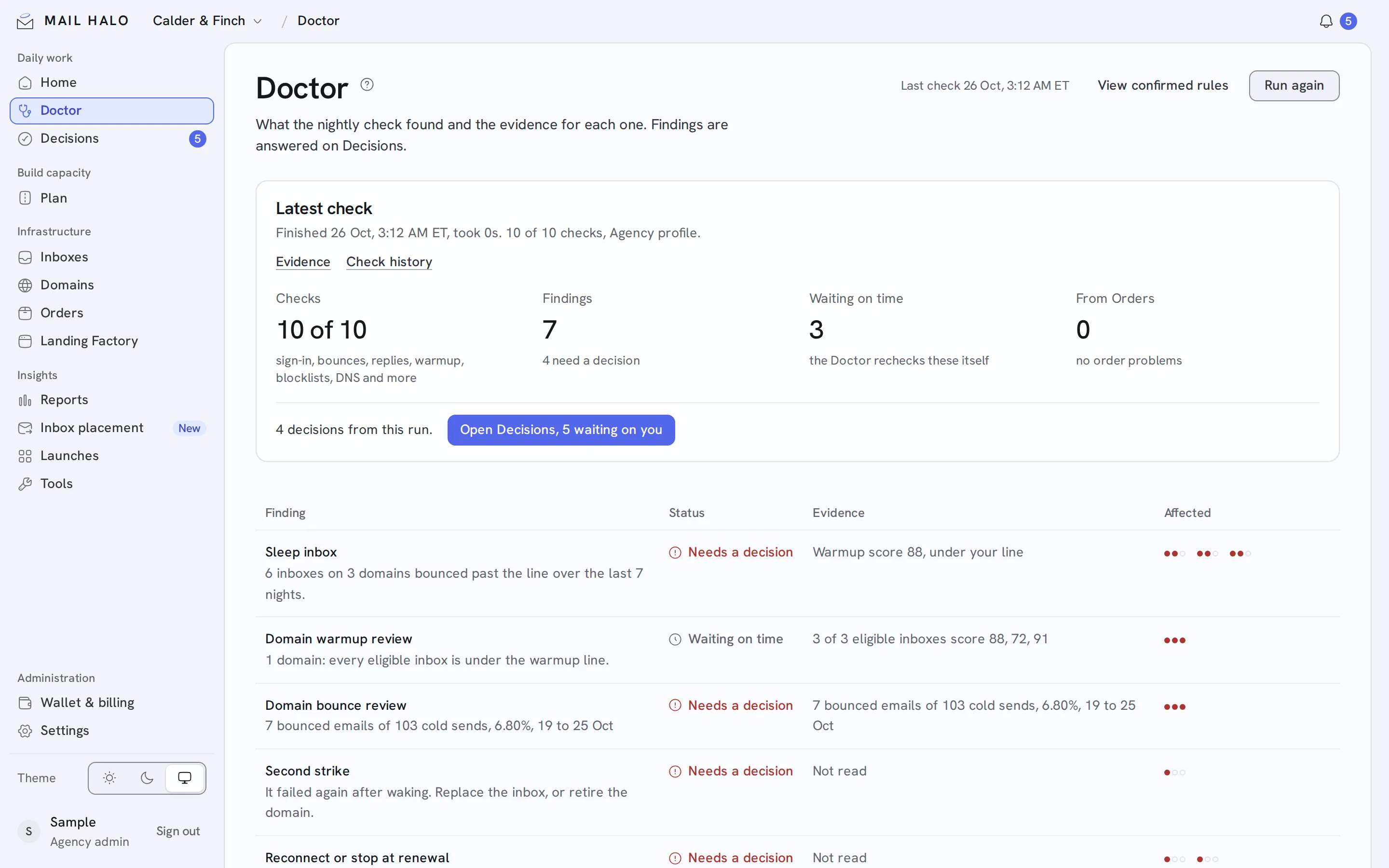 The Doctor in the Mail Halo app, with sample data